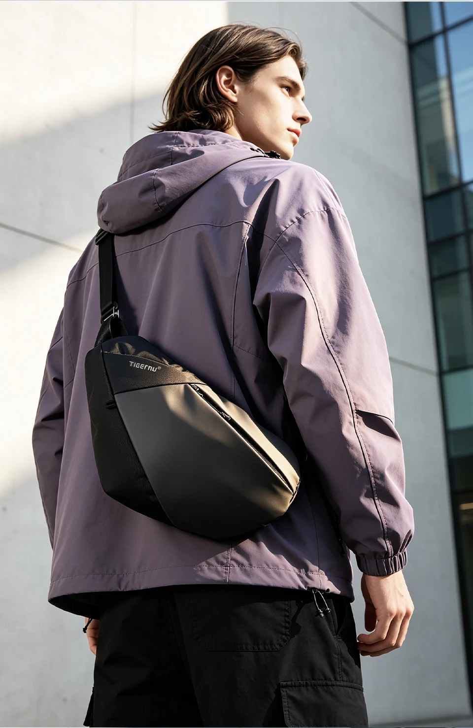 Tigernu Herren-Schultertasche, wasserabweisend, für den täglichen Gebrauch, Umhängetasche mit Magnetverschluss, unregelmäßig geformte Schultertasche. – Detail 6