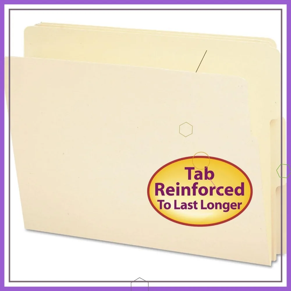 

Reinforced End Tab File Folders, Letter Size Manila, 1/3-Cut Shelf-Master Tabs, 100 per Box for Office Organization