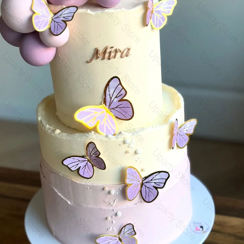 31 Stück lila Kugeln Kuchendeckel mit Schmetterlingen Lotus lila Schmetterling Kuchendeckel für Geburtstag, Hochzeitstorte, Dekorationen, Gastgeschenk – Detail 4