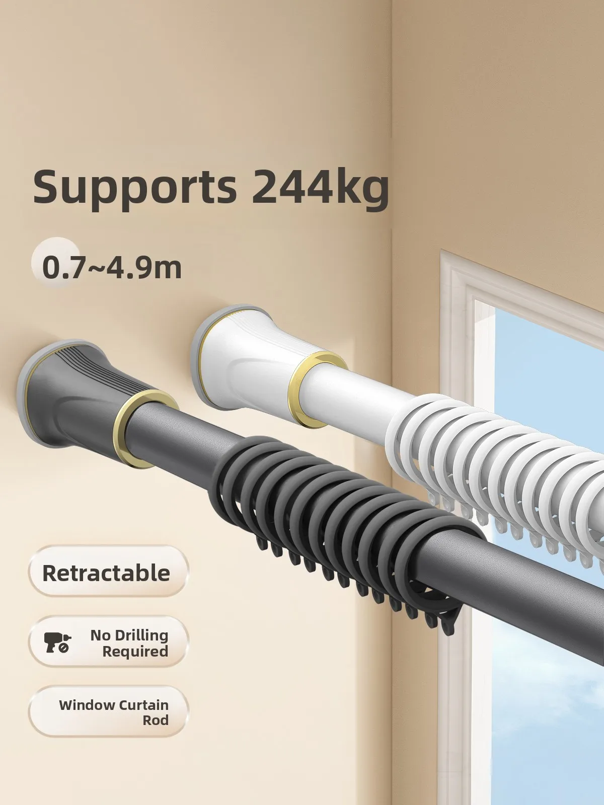 

MLKMO Expandable Rod Roman Curtain Rod Bath Curtain Rail Clothes Drng Ra Piece Clete Set No Drilling Required