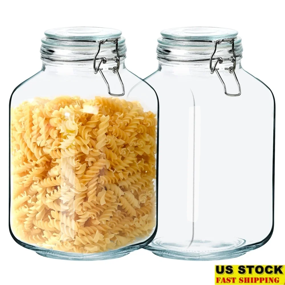 

2 Pack Transparent Glass Storage Jars with Lid Wide Mouth Airtight Sealed Containers Cereal Rice Flour Coffee