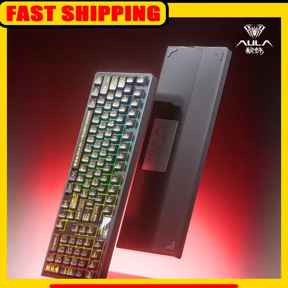 

AULA Fire100 Mechanical Keyboard 3Mode Aluminum Alloy Gaming Keyboard 8000mAh Gasket RGB Hot Swap Gamer Accessory With Screen