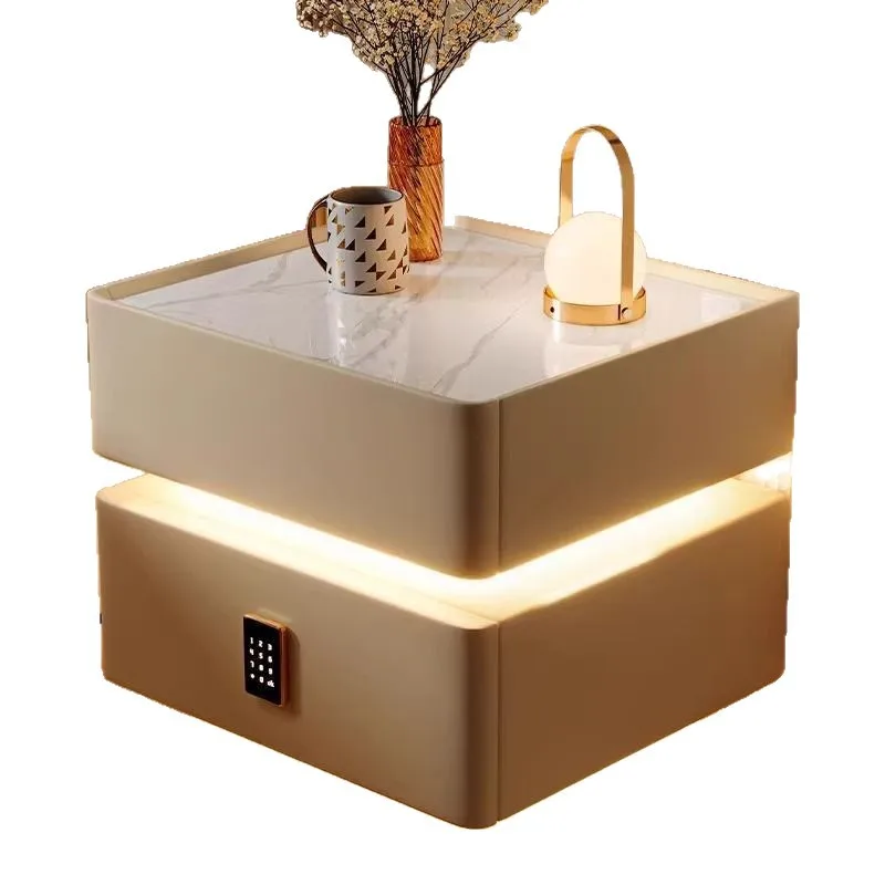 Smart bedside table suspended bedroom all solid wood light luxury high sense simple modern Internet celebrity sensor light