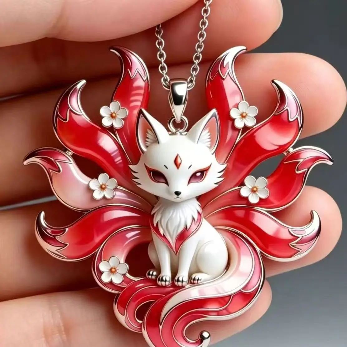 Cute Red Nine Tailed Fox Necklaces and Pendants Mythology Kitsune Pendant Stainless Steel Jewelry Collares Para Mujer