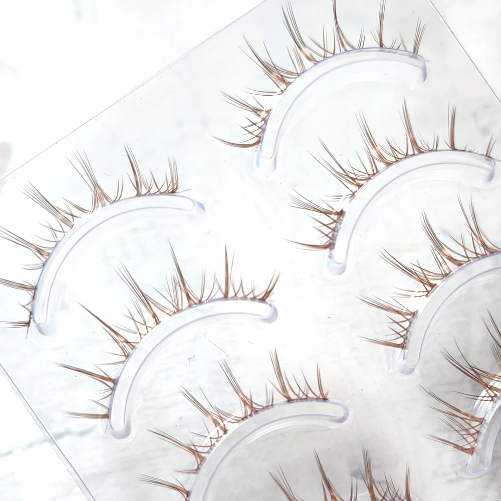 Ultra Natural Brown Color False Eyelashes Set Fairy Eye Lashes Extension Daily Makuep Nude Clear Band Reusable Handmade