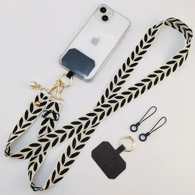 Phone Antilost Lanyard Long Crossbody Shoulder Strap Pearl Pendant Adjustable Hanging Neck Wide Cloth Strap Mobile Phone Lanyard