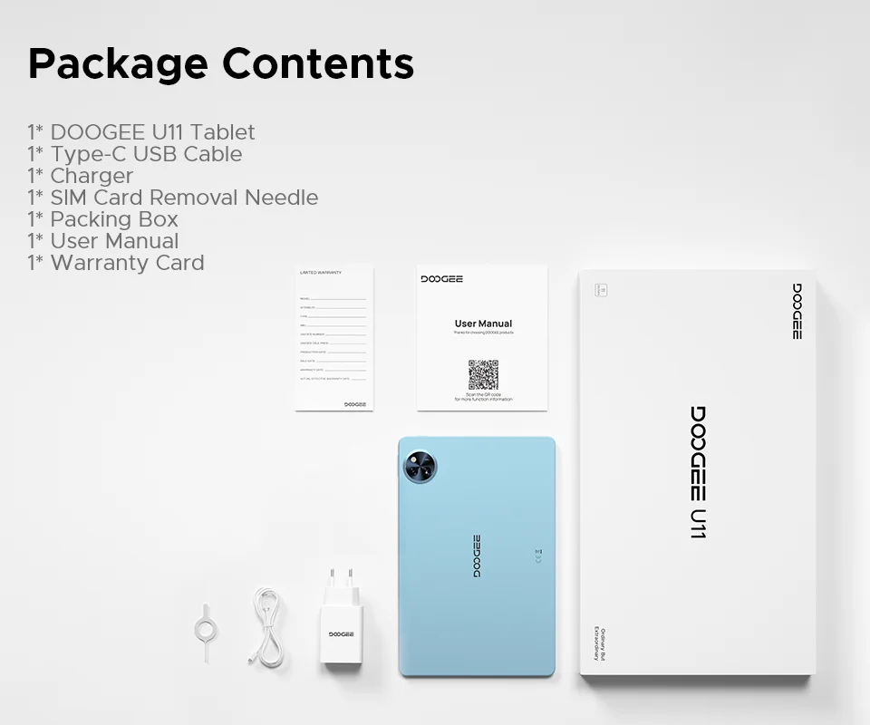 Global Version DOOGEE U11 Android 15 Tablet 11" Ultra-clear 90Hz Display 16GB(4+12) 128GB 8580mAh Battery Unisoc T606 octa-core