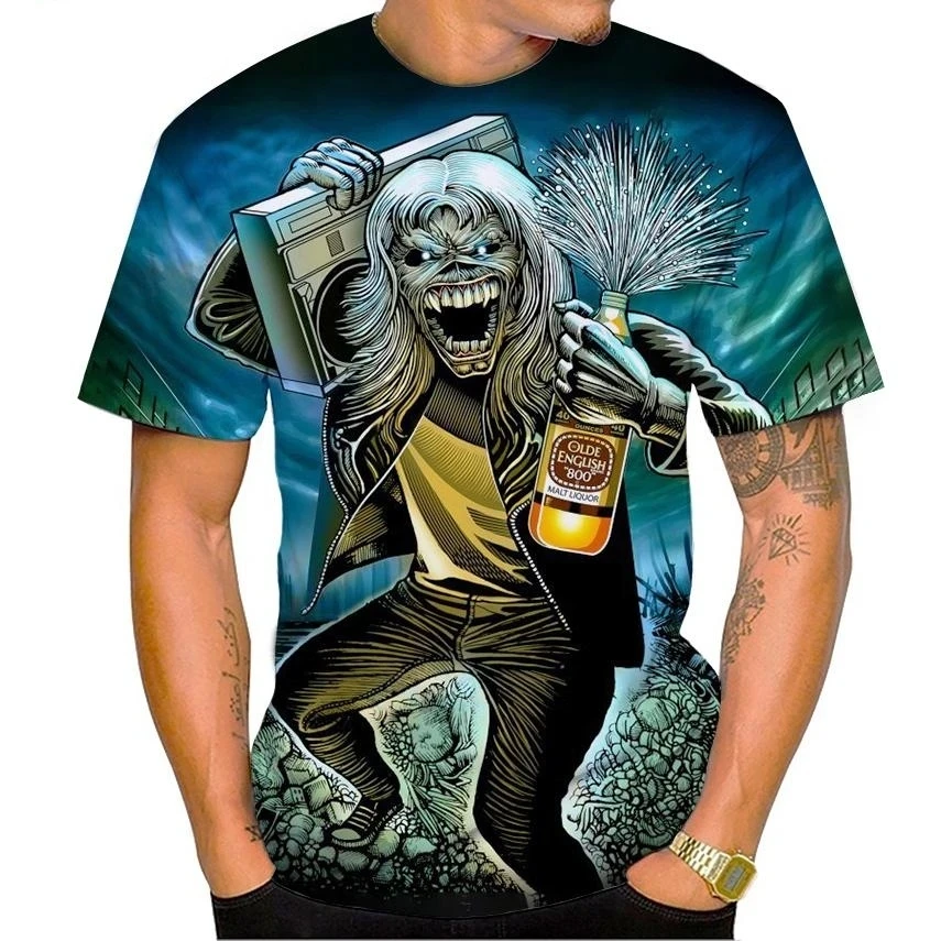 Hot Selling New Live Dead 3D Printing T-shirt Rock Music Round Neck Short Sleeve Heavy Metal Fashion Casual Men's Unisex Top