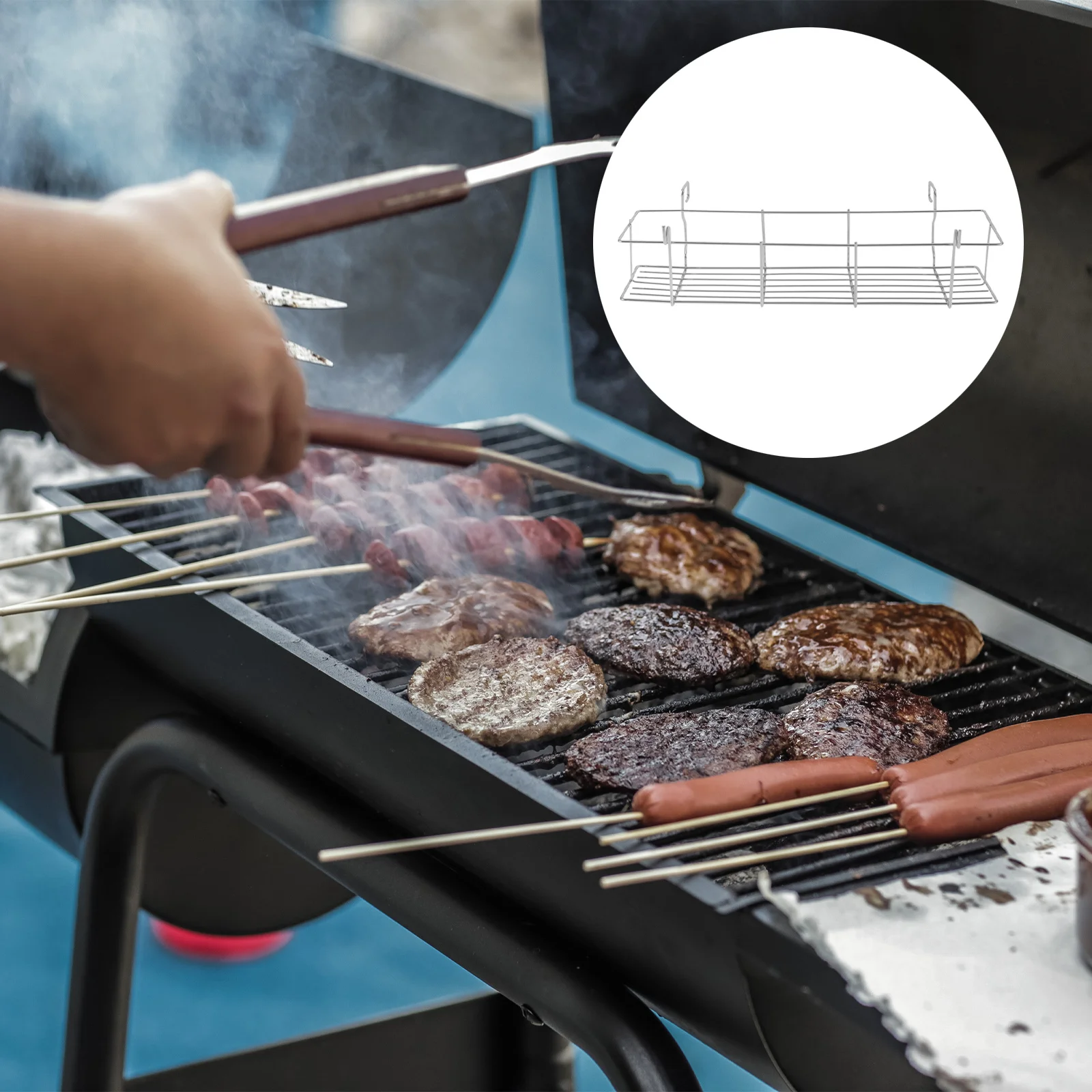 

Grill Storage Basket Stainless Steel BBQ Camping Cookware Shelf Hanging Rack Picnic Tool Holder Oven Utensil Organizer