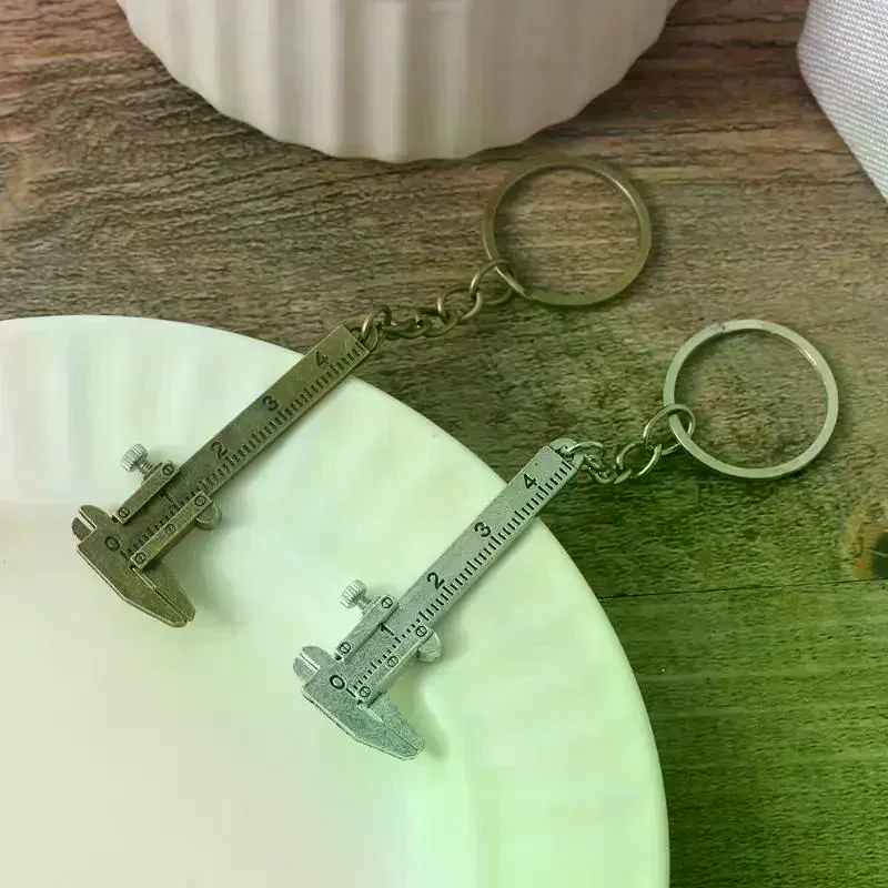 Mini Vernier Caliper Keychain Mini Metal Ruler Car Key Chain Movable Vernier Caliper Ruler Model Keychain Keyring Gift Portable