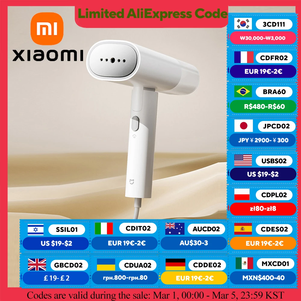 XIAOMI MIJIA draagbare kledingstomers 2,26S snelle opwarming, strijkijzer voor thuis, kantoor 220V, 160ml, draagbare opvouwbare stoomboot voor kleding