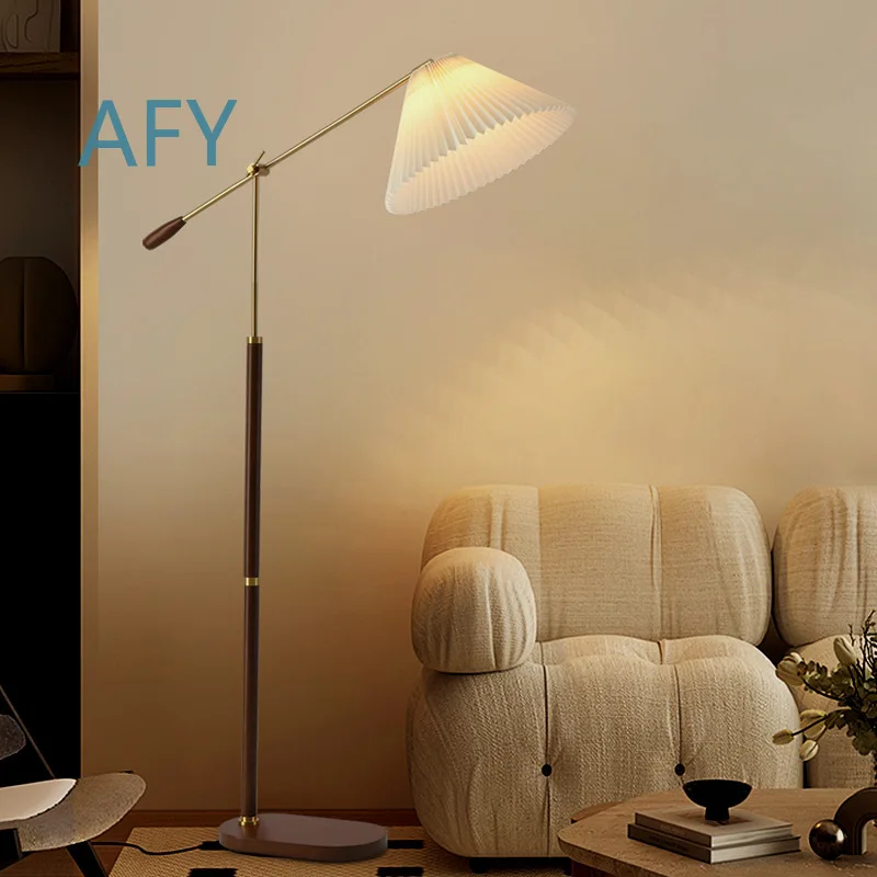 Nordic Retro Pleated Floor Lamp for Living Room Bedroom Sofa Area Bedside Standing Table Light Wooden Medieval Style Ambient
