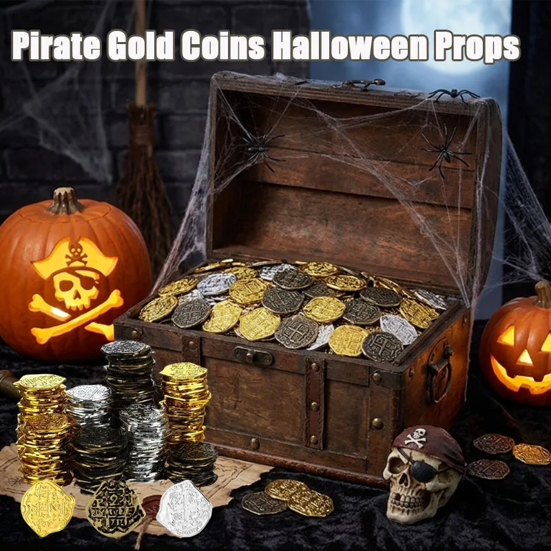 100-200PCS Metal Roman Pirate Coins Antique Gold Silver Bronze for Halloween Carnival Party Decor Treasure Hunt Props