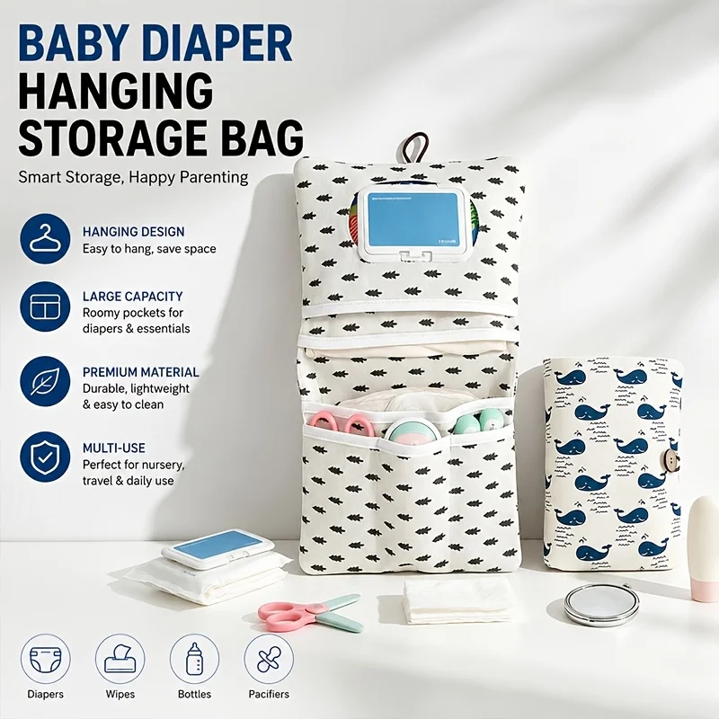 Portable Foldable Diaper Caddy Organizer Built In Wet Wipes Dispenser Multifunctional Nappy Storage Handbag Hanging Design Baby