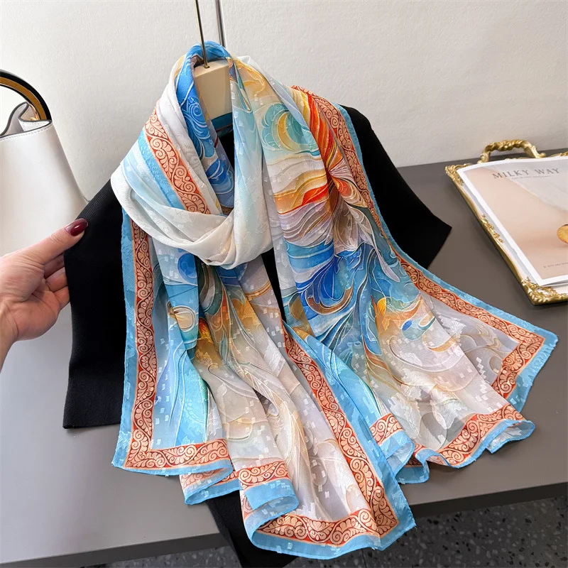Elegance Thin Print Scarf Women Fashion Large Shawl Gauze Scarves Bandanna Hijab Long Wrap Travel Sunscreen Beach Towel 180x70cm