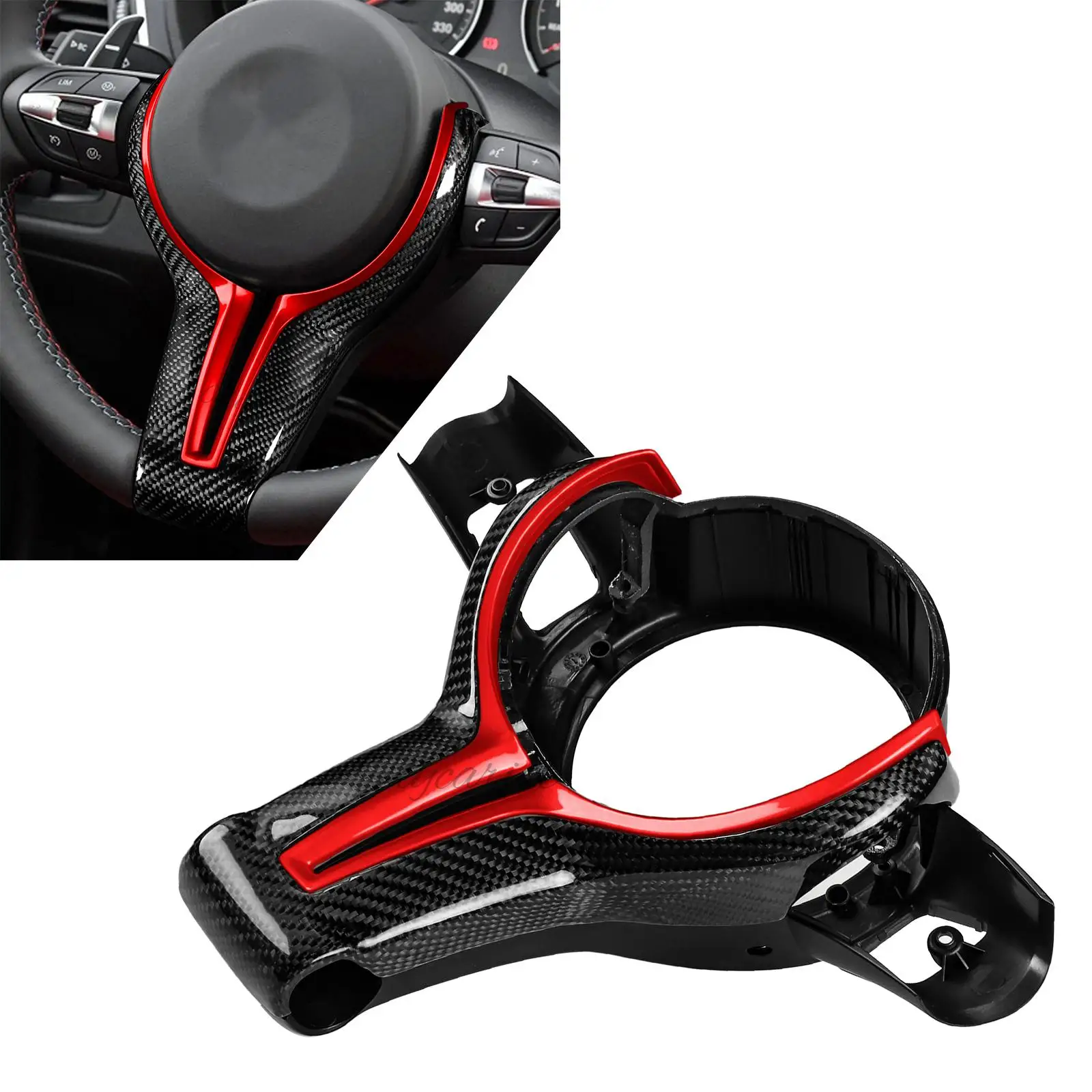 Carbon Fiber Steering Wheel Trim Replace Fit For BMW M X5M X6M Series 1-6 Red Black Set