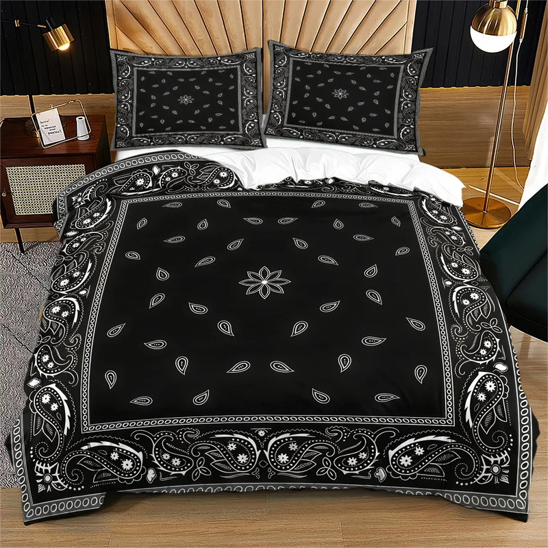 2/3Pcs Duvet Cover Set (No Comforter & Pillow Inserts),Black White Paisley Print,Soft Machine Washable,Stylish Bedroom Bedding
