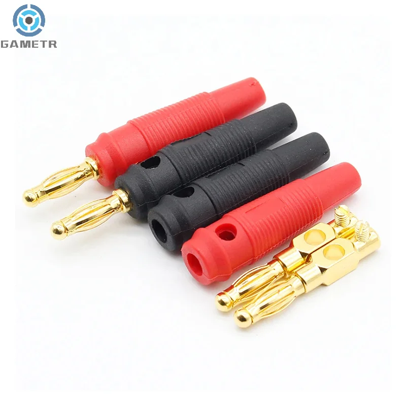 4 Stuks Zachte Rubberen Mouw Soldeervrije 4Mm Plug Puur Kopervergulde Muziek Luidsprekerkabel Draad Pin Lantaarn Kop Banaan Connector