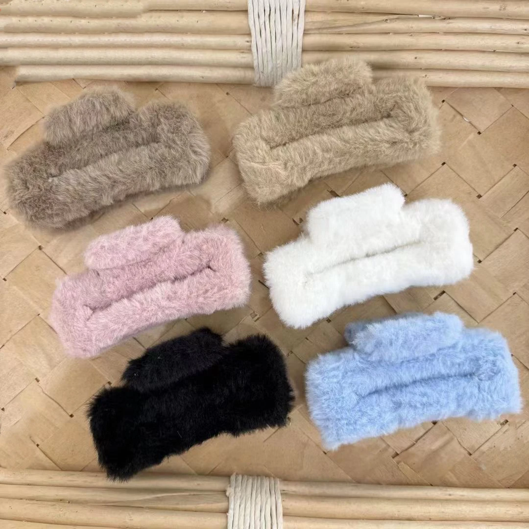 Autumn And Winter Hairy Hair Clip Simple Square Shark Clip Plush Hair Grab Clip Large Back Of The Head Colorful Hair Accessory