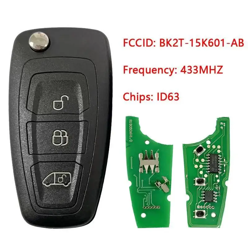 Remote Car Key Flip 3 Button 434MHz ID49/4D83 Chip Auto GK2T-15K601-AB/BK2T-15K601-AB For Ford Transit 2015+  2pcs/Lot