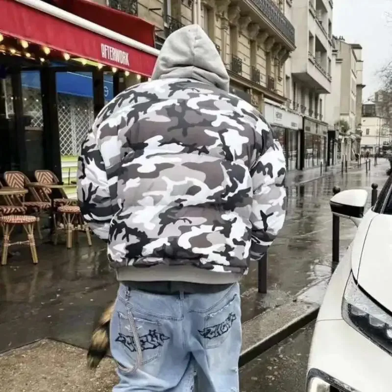 شتاء جديد التمويه عكسها اثنين ارتداء سستة مقنعين مبطن وسادة مبطنة الرجال شارع العليا معطف مبطّن بالقطن #2