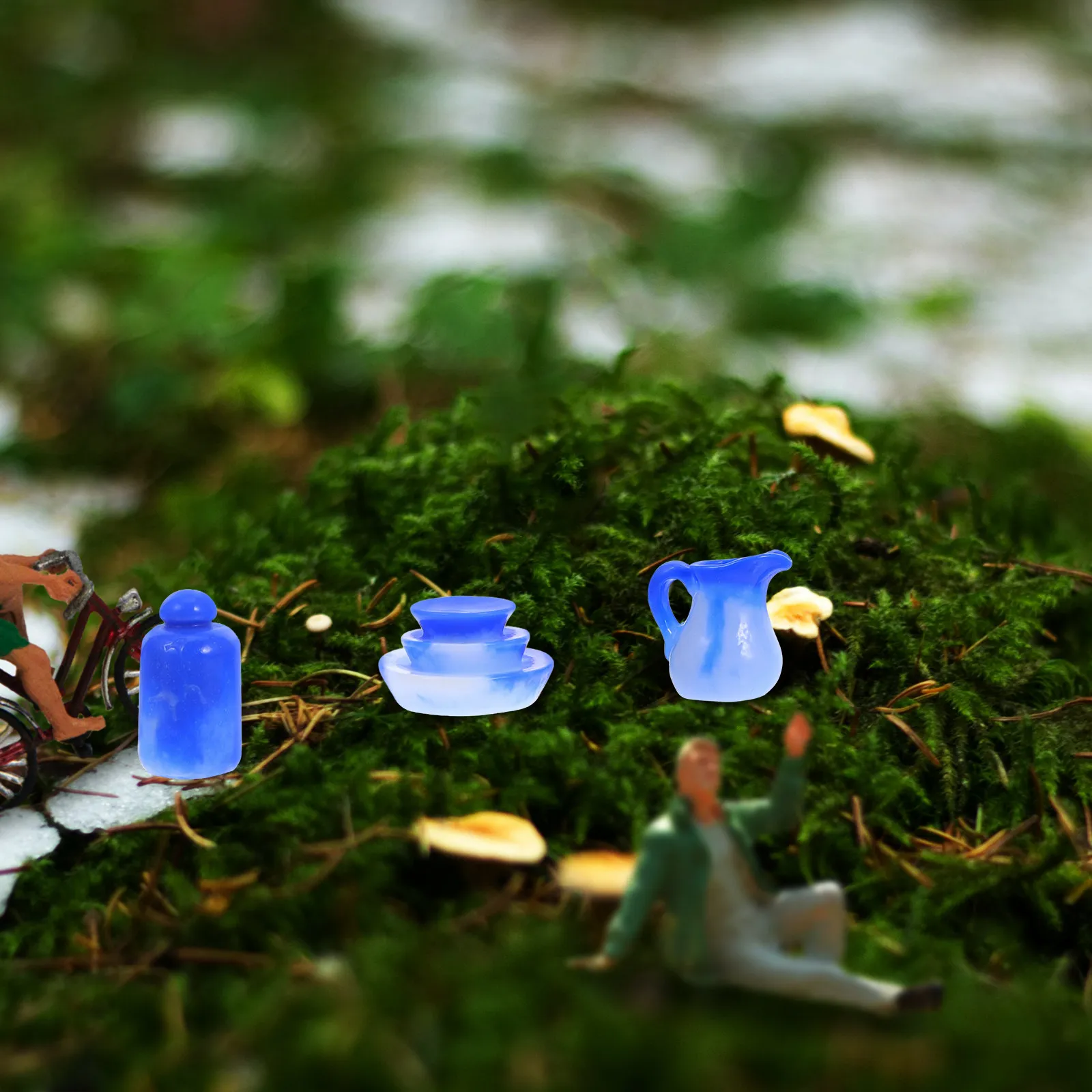 Juego de 10 Platos y Copas de Vino en Miniatura, Estilo Porcelana Azul y Blanca, para Decoración de Cocina y Comedor de Casa de Muñecas, Resina DIY