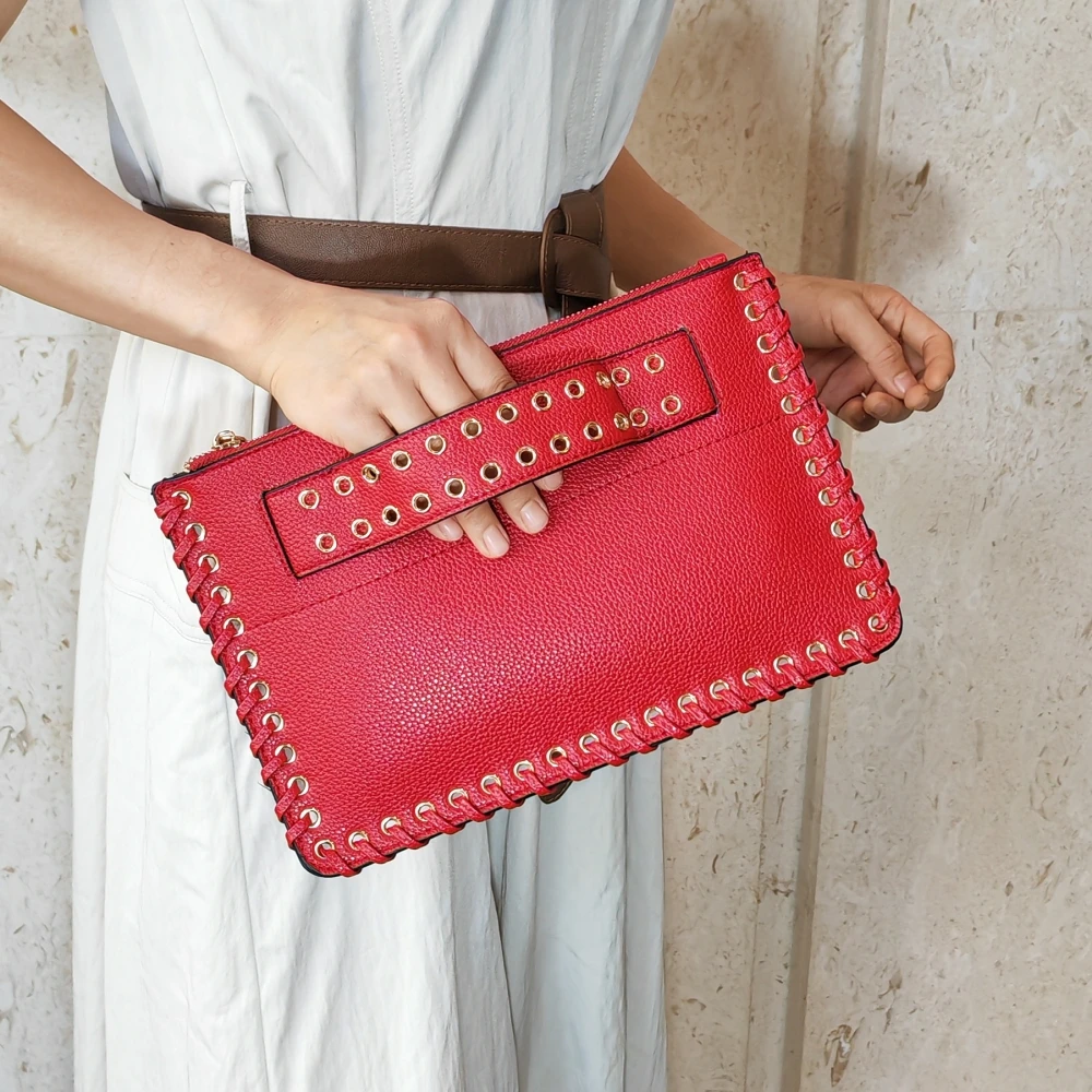 

Fashion Rivet Women Envelope Clutch bag PU leather weaving Women's Clutches Chain messenger bag for female Crossbody Bags