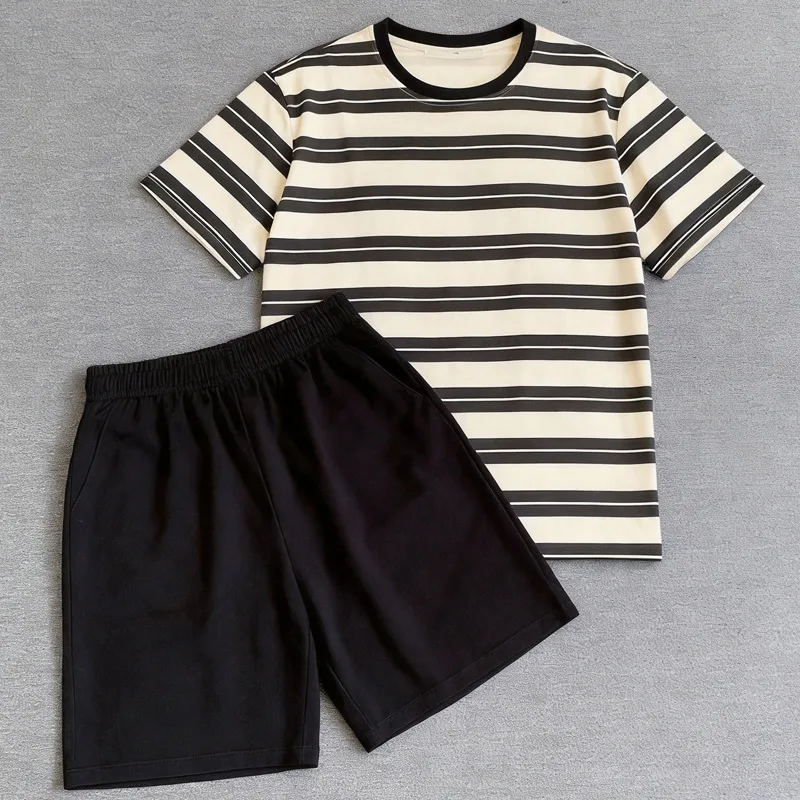 

2026 New Cartoon Pajamas Summer Short Sleeved Shorts Men's Size Plus Striped Casual Thin Sleepwear Homewear Comfortable