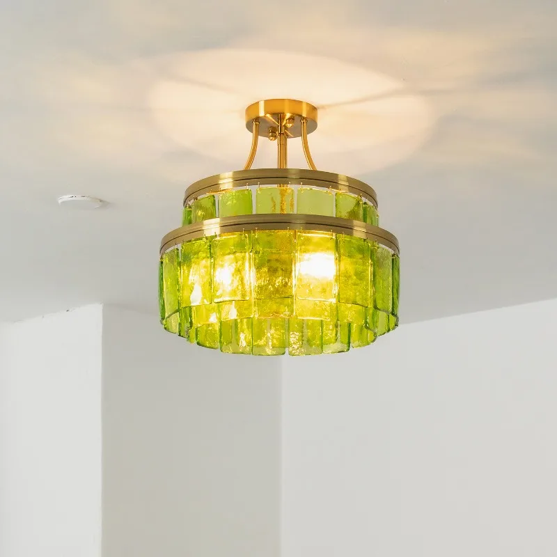 Green glass chandelier dining room retro bedroom fixture