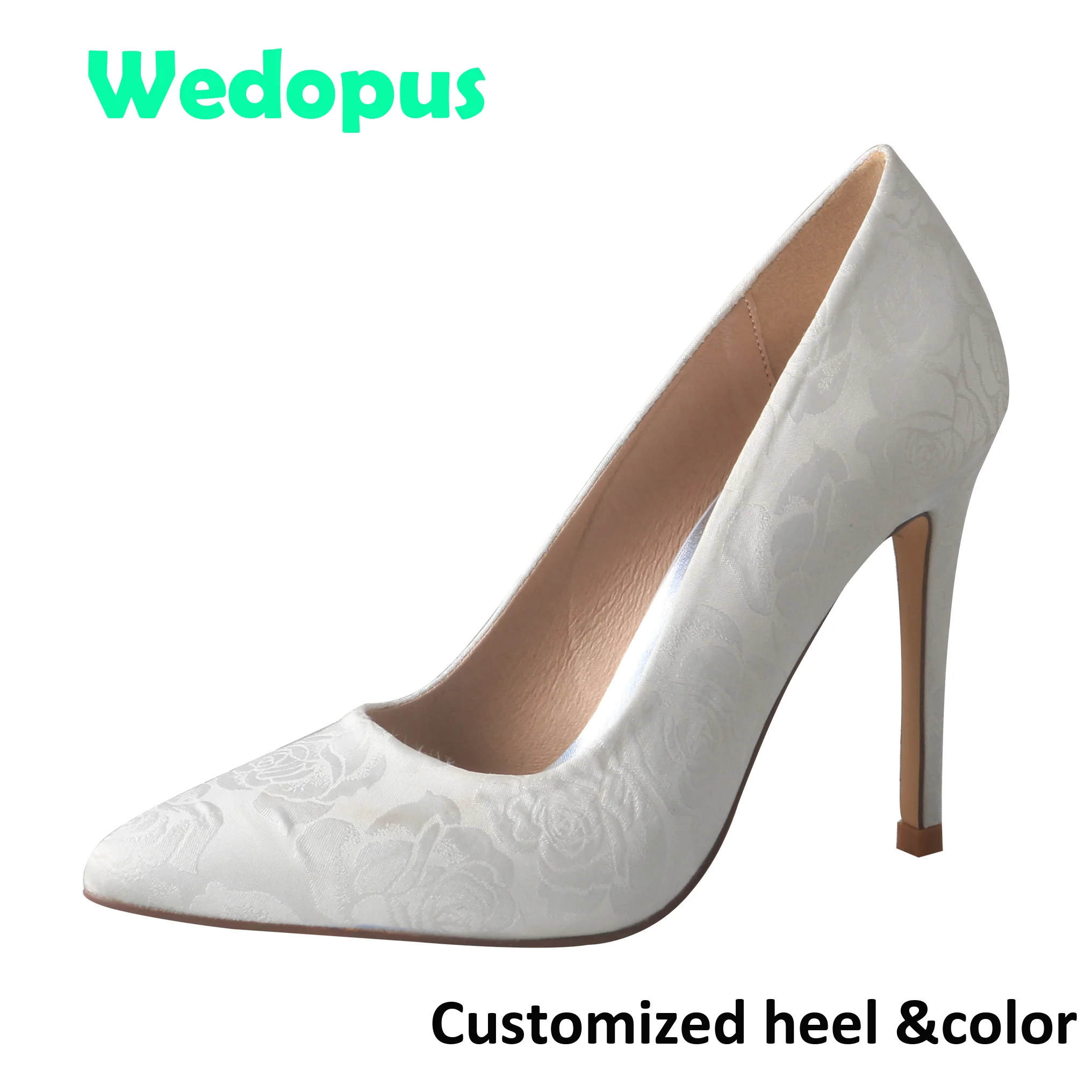 Wedopus Customized 11CM Heel Italian Wedding Shoes Dance Heels Luxury Pointed Toe Ladies Pumps Satin Ivory Heels