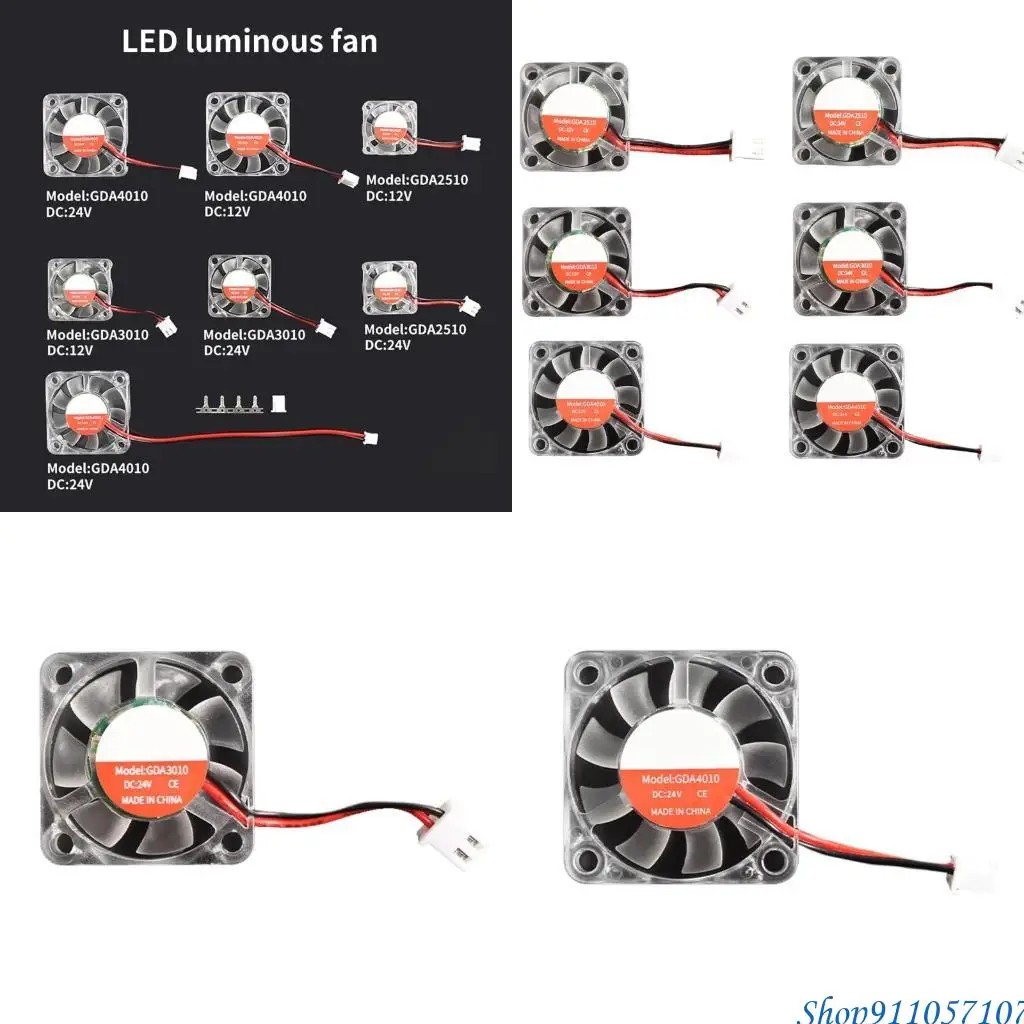 

203B 2510 3010 4010 12V/24V XH2.54-2P Cooling Fan Printer Hydraulic Fan with LED