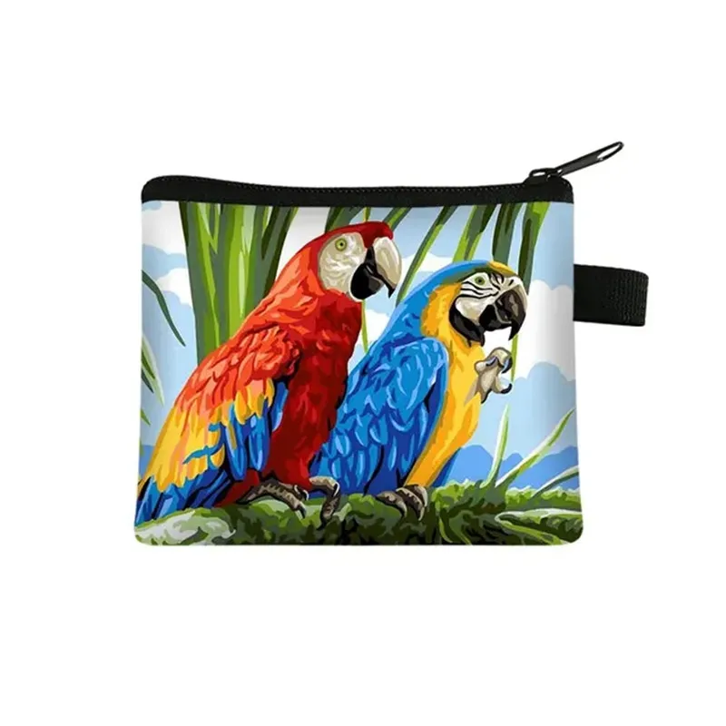 Cute Bird Parrot Print Coin Purse Kawaii Girls Wallet Key chain Credit Card Money Holder Bag Canvas Boys Purse Small Coin Bags