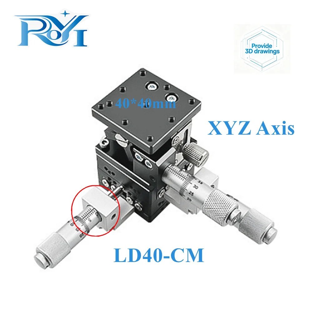XYZ Axis 40mm LD40‑LM LD40‑CM LD40‑RM Fine‑Tuning Manual Displacement Platform Cross Roller Guide Linear Slide Stage