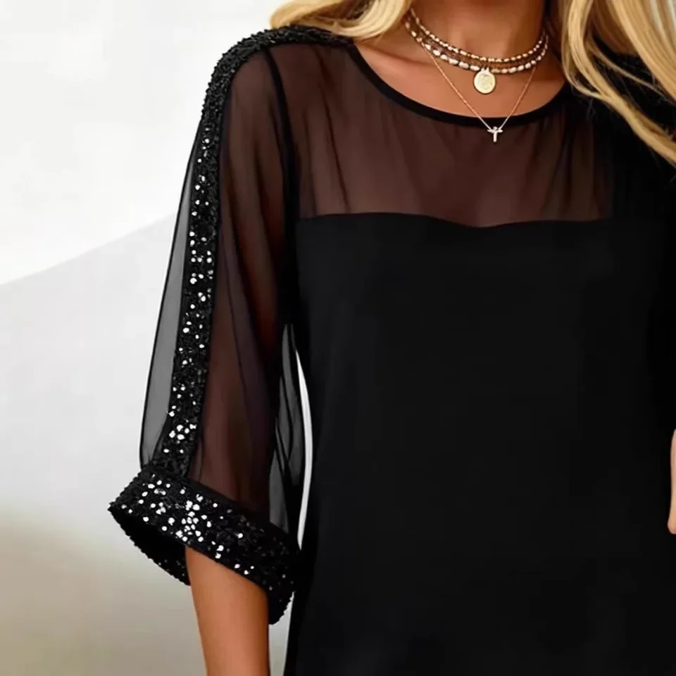 2026 New Spring Summer Fashion Sexy Figure Flattering Mesh Sequin Dress Elegant Design Multi Color Optional