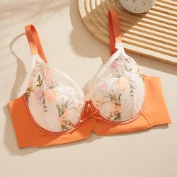 Sexy Embroidered Lace Bra for Women 3/4 cup fashionable Lace Bra with Underwire Cups Plunging Underwire Bra for Everyday Comfort
