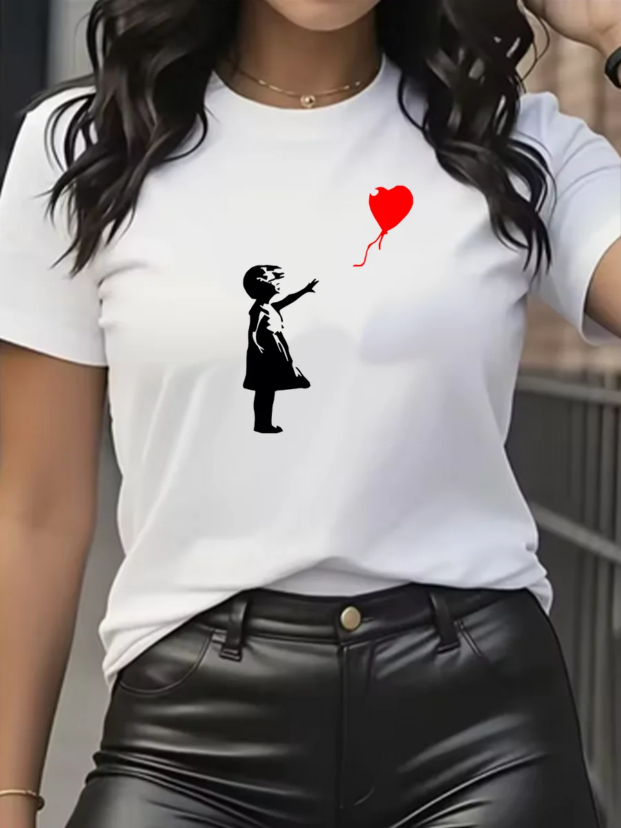 

Женская футболка с принтом «Let's Fly Love Balloons», мягкая, дышащая, с коротким рукавом, в стиле стрит-хип-хоп, повседневная, трендовая, топ, одежда