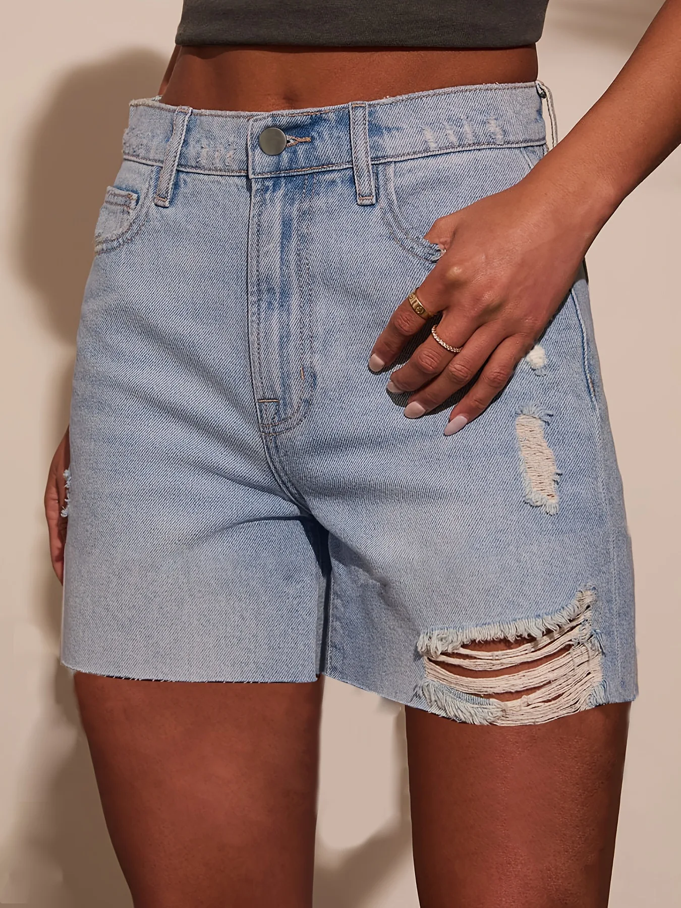 Jeans Shorts Women Vintage Denims Hole Ripped Stretch High Waist Washed Distressed Pockets Straight Short Pants 2025 Streetwear