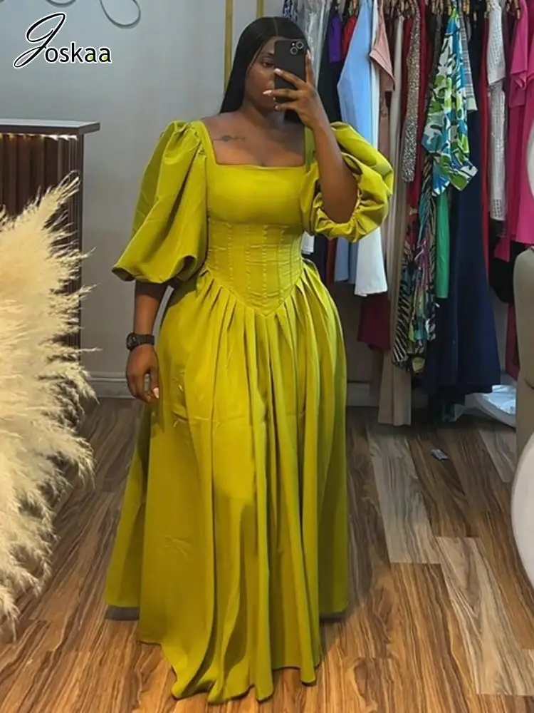 

Joskaa 2025 Summer Women's Square Neck Puff Sleeve Backless Bandage A-Line Long Maxi Dress Holiday Beach Party Clubwear S-XXL