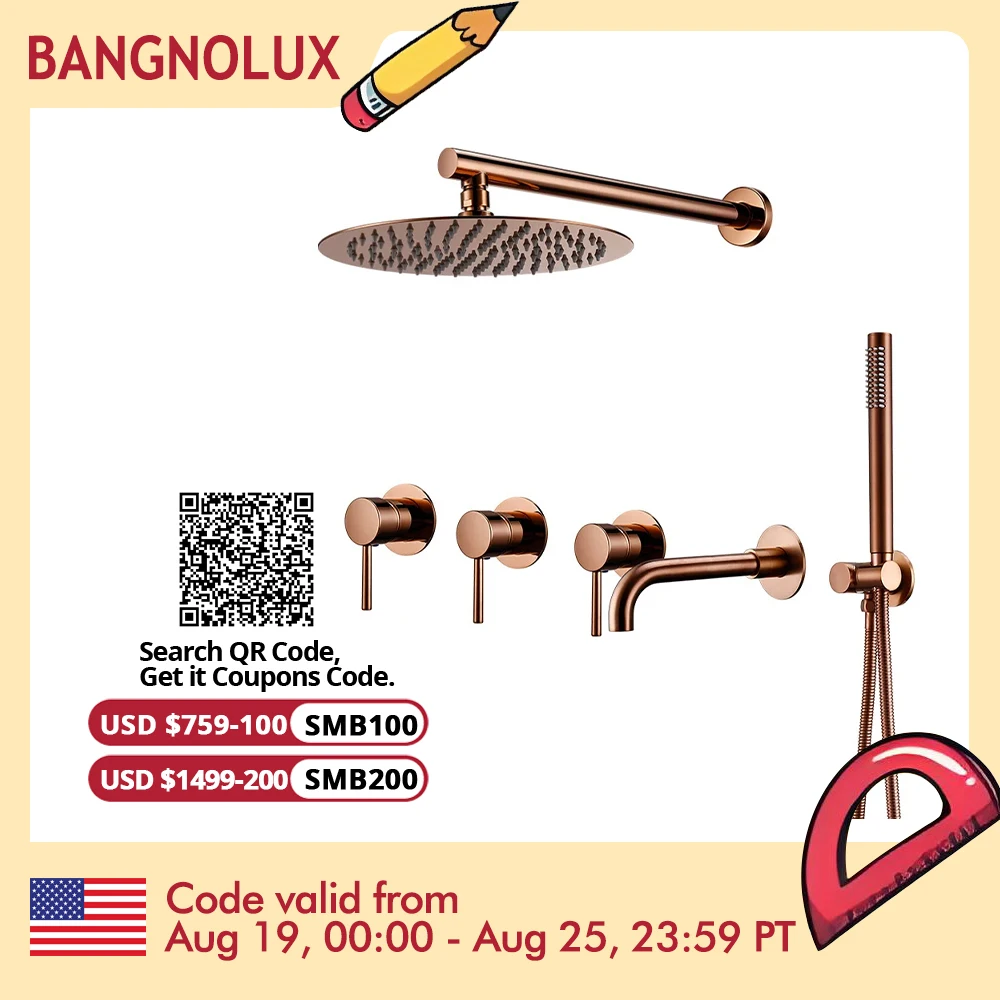 

Rose Gold Shower Faucet Bathtub Faucet Set Bath Mixer Tap Bathroom Rainfall Head Shower Hot And Cold Kit In 3 Ways Shower System