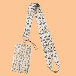 Correa de cuello con diseño de gato y flores, cordón para llaves, tarjeta de identificación, pasaporte, gimnasio, soporte de insignia USB, cuerda colgante DIY, accesorios para teléfono
