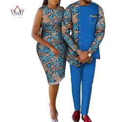 Print Couple Clothes for Lover African Women Dress and Men Shirt Trousers Sets Wax Lover Suits Party Wedidng Clothes Wyq1025
