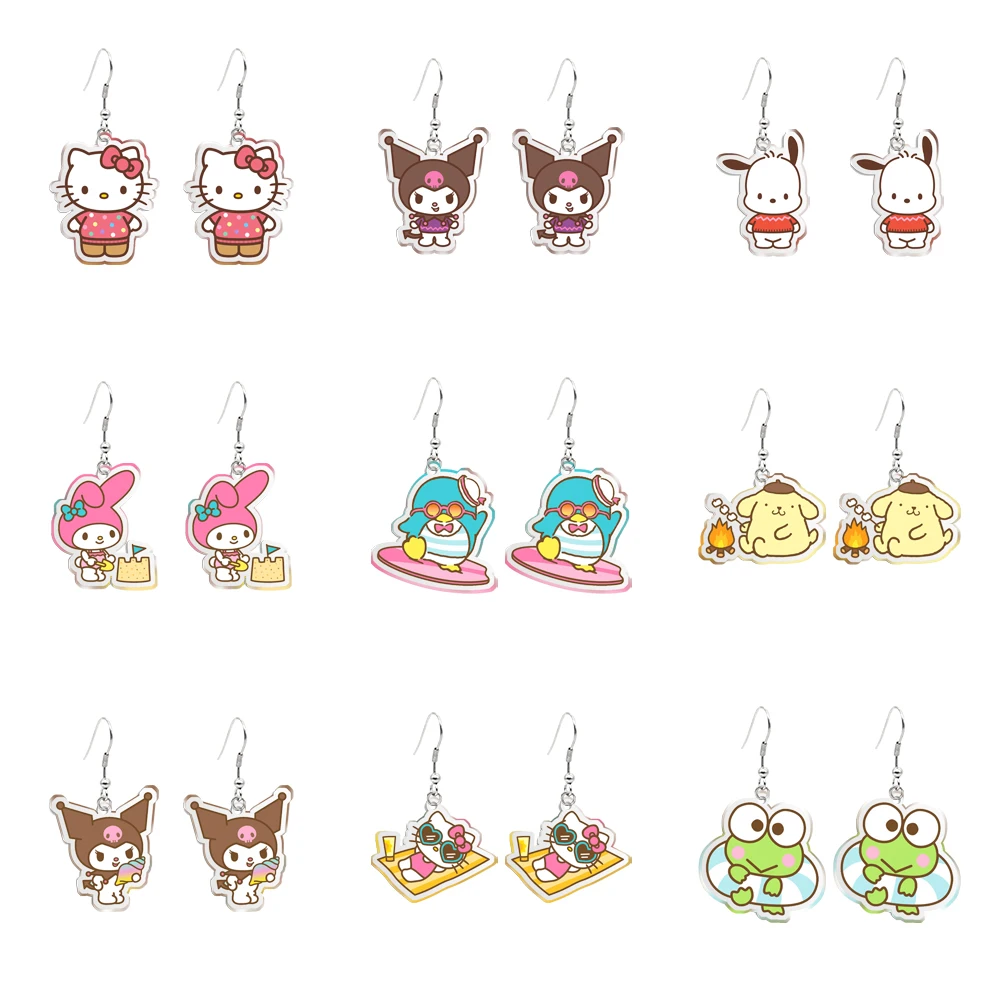 Sanrio Hello Kitty Melody Kuromi Cute Transparent Earring Hook Cute Pendant Earrings Girl Jewelry Accessories Kids Party Gift