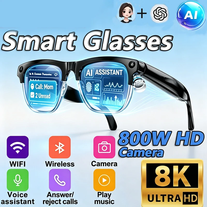 AI Smart Glasses Translation 8MP HD Camera 4K Shooting Image Bluetooth Call Recording Music Smart Sunglasses 2026 New