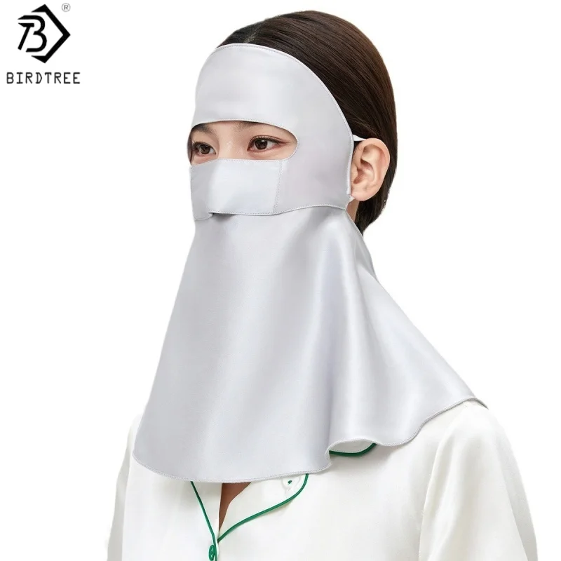 Birdtree, 19MM 100%Silk Face Cover, Woman Sunscreen Mask, Protection UV Sunshade Sunscreen Visor , Protection Ride Veil A64803JF