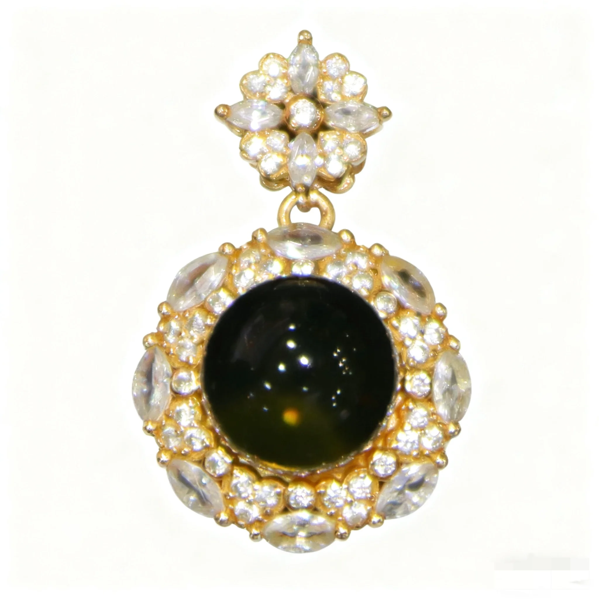 Pure Silver Natural Mexican Blue Amber Pendant 9mm  Floral Vintage Layered Design Jewelry