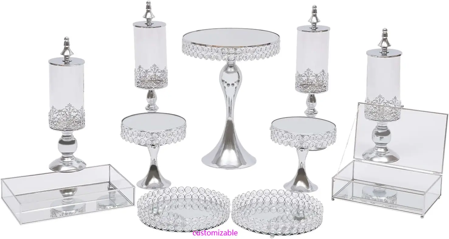Cake Stands Set Metal Cupcake Holder Cake Tray Crystal with Acrylic Mirror, Dessert Display Plate Decor Serving Platter