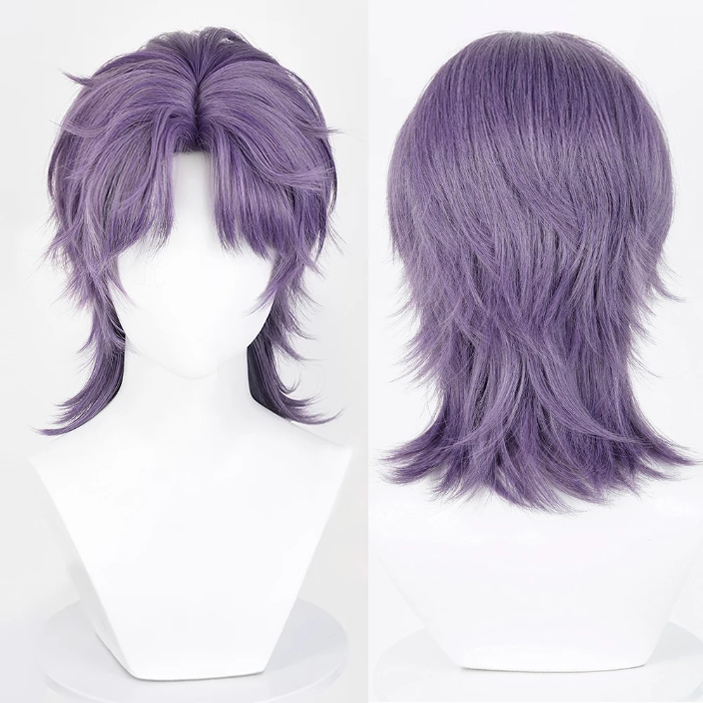 

Short Straight Purple Mullet Head Synthetic Wigs Middle Part Anime Game Cosplay Wolf Tail Wig for Daily Party