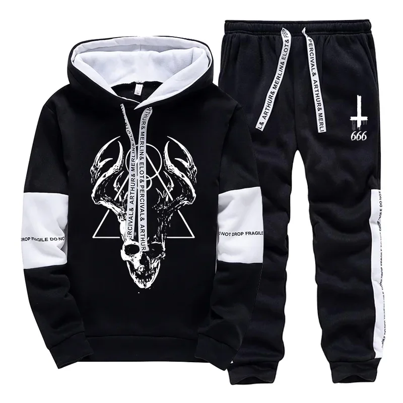 

Сатанинская толстовка с перевернутым крестом и принтом, спортивные штаны, мужской спортивный костюм, осень-зима, повседневный спортивный комплект для бега, мужская одежда, повседневная спортивная одежда