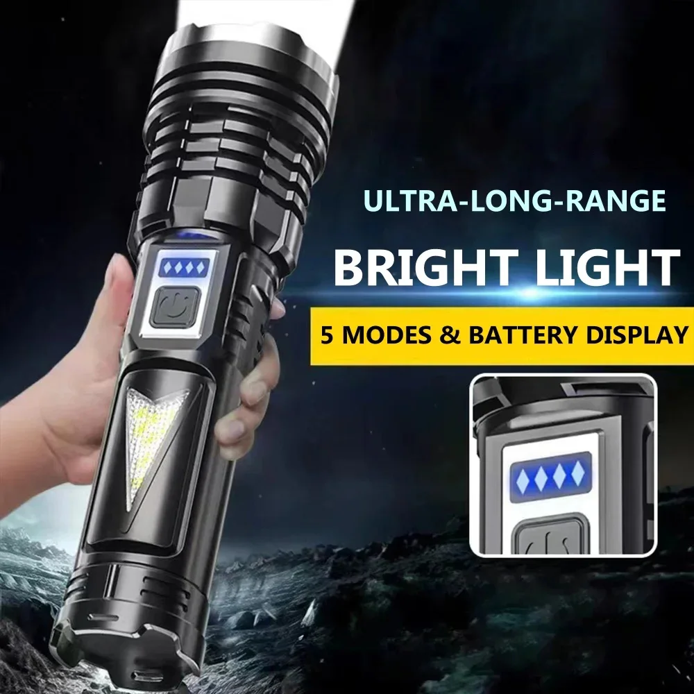 

High Power White Laser LED Flashlight Built-in Battery USB Rechargeable Strong Light Tactical Torch Outdoor Camping Hiking Lamp