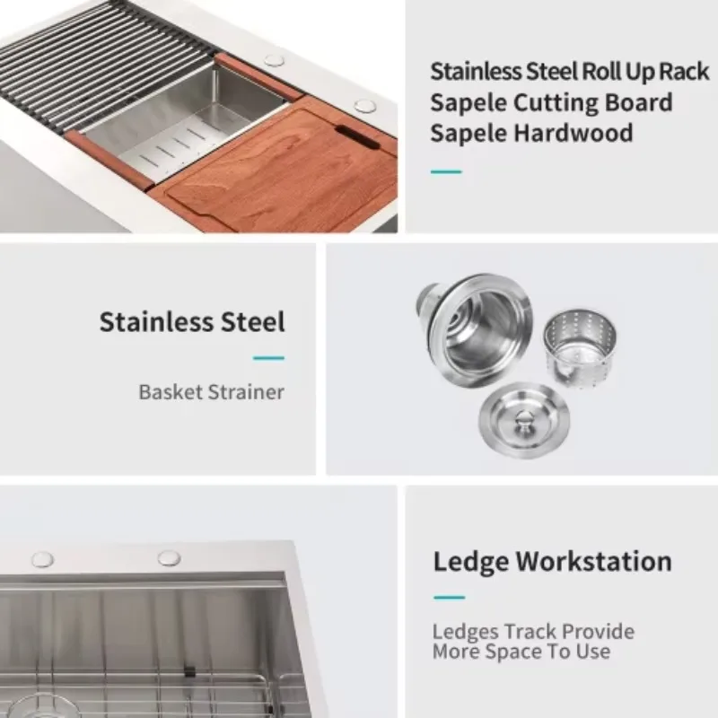 ATV Heavy Duty Commercial 36x22 Inch Farmhouse Kitchen Sink, 304 Stainless Steel Single Bowl With Drainboard Large Deep Basin